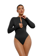 Zip-Front Plunge V-Neck Bodysuit