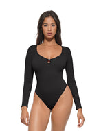 Cut-Out Neckline Thong Bodysuit