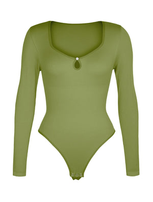 Cut-Out Neckline Thong Bodysuit