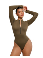 Body zippé à décolleté plongeant en V