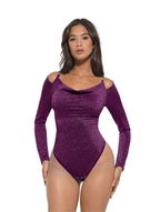 Long-Sleeve Sequin Thong Bodysuit