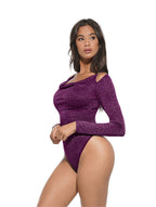 Long-Sleeve Sequin Thong Bodysuit