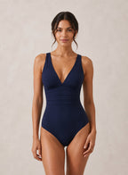 Maillot de bain sculptant à col en V et dos plongeant