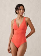 Maillot de bain sculptant à col en V et dos plongeant