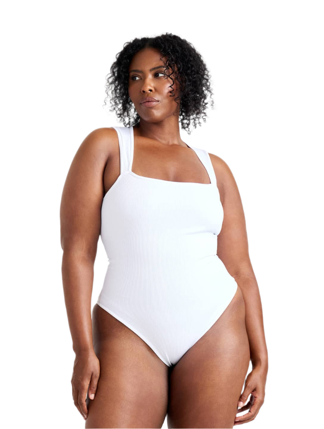 Ribbed Square-Neck Shaping Bodysuit