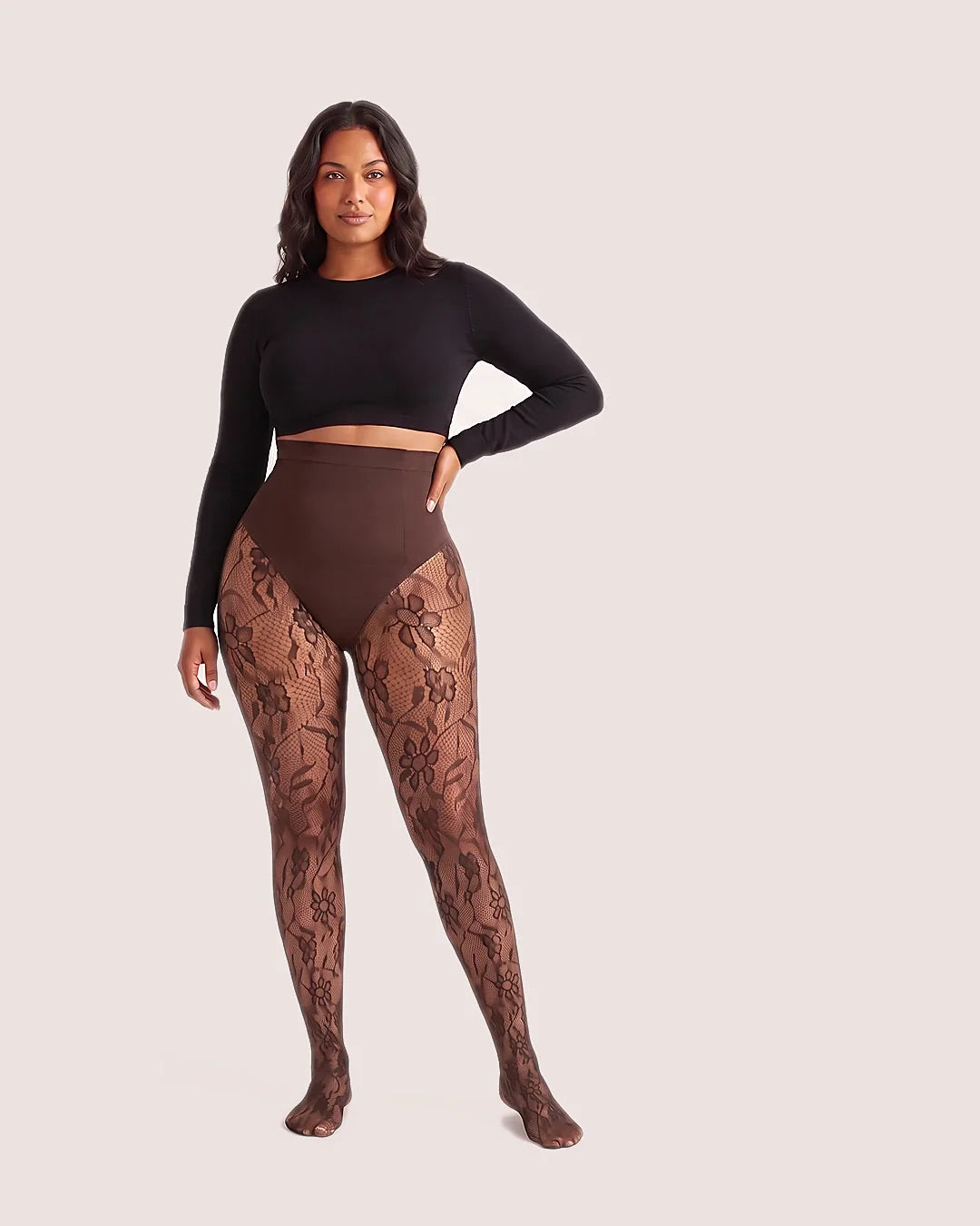 Almond Floral Lace Shaping Tights