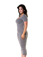 Short-Sleeve Bodycon Shapewear Midi Dress with Split