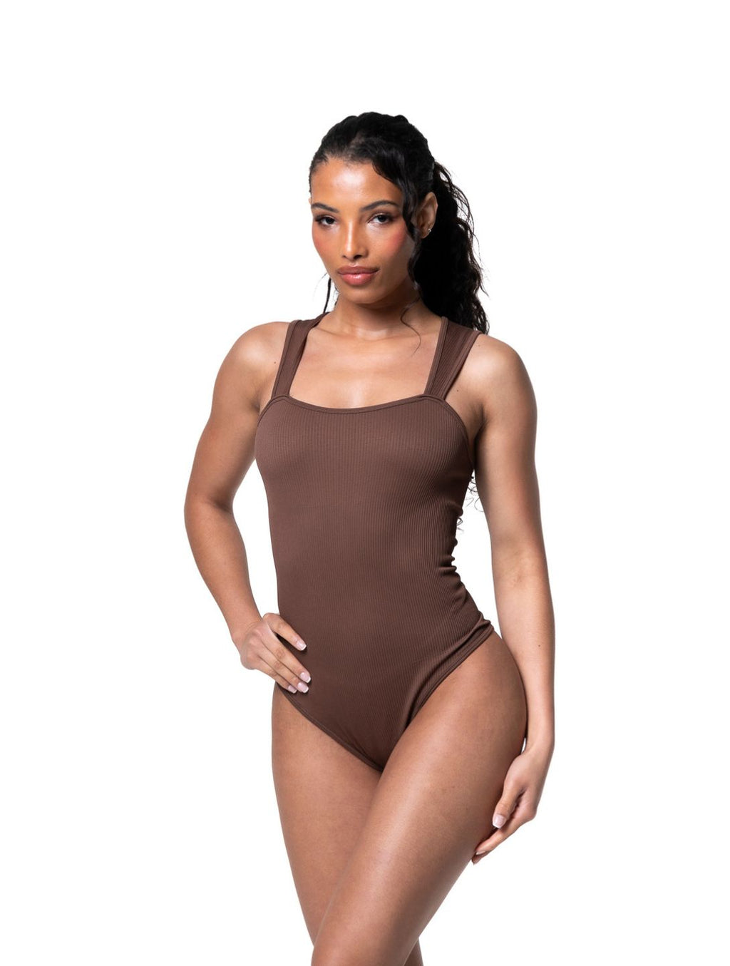 Ribbed Square-Neck Shaping Bodysuit
