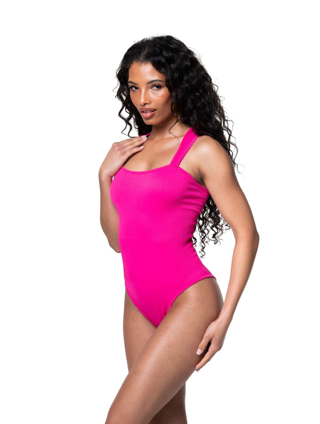 Ribbed Square-Neck Shaping Bodysuit