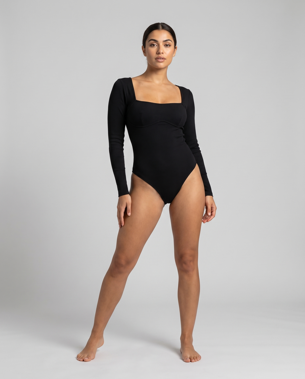 Body côtelé Almond - Noir - face dynamique
