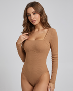 Body côtelé Almond - Brun clair - détail col