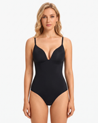 Body Sculptant Col V Almond - Noir - Trois-quarts