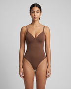 Almond Shaping Thong Bodysuit - Brown - Front