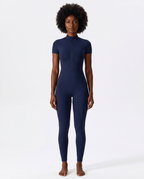 Almond Short-Sleeve Jumpsuit - Navy Blue - Front