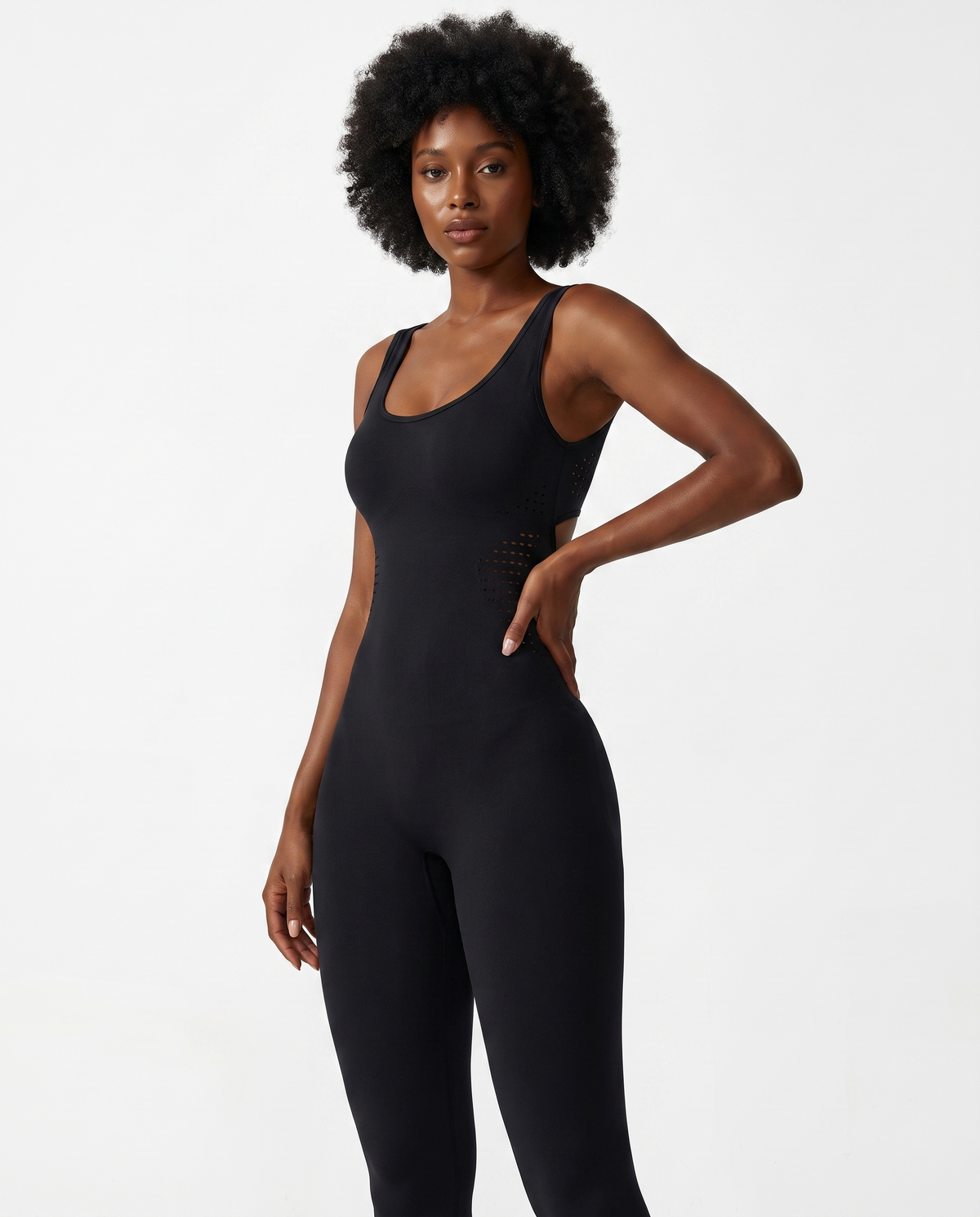 Combinaison Yoga Ajouree Almond - Noir - Trois-quarts