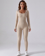 Combinaison Yoga Manches Longues Almond - Beige - Face
