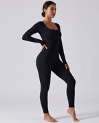 Combinaison Yoga Manches Longues Almond - Noir - Trois-quarts