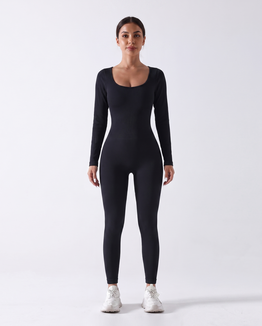 Combinaison Yoga Manches Longues Almond - Noir - Face