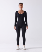 Combinaison Yoga Manches Longues Almond - Noir - Face