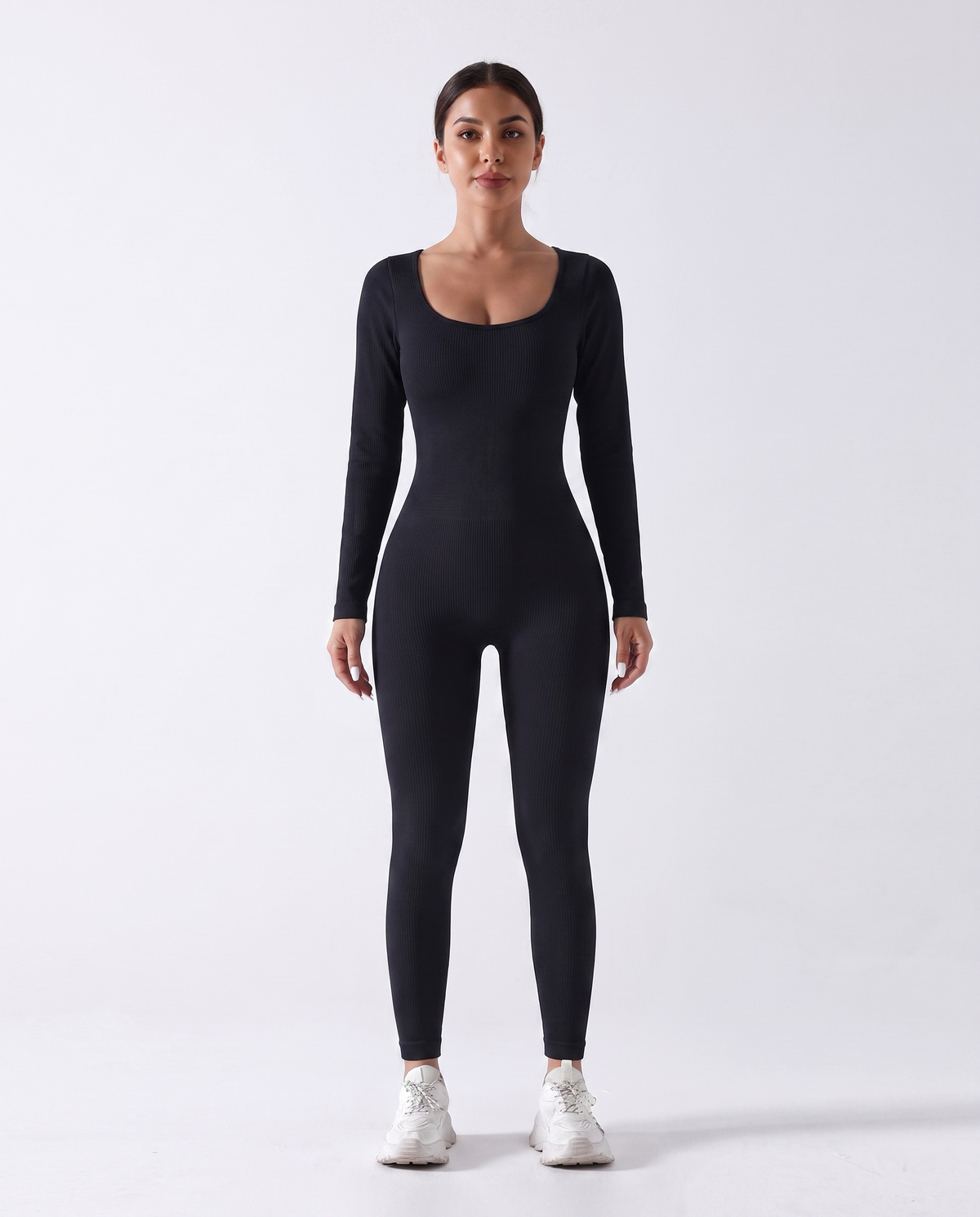Combinaison Yoga Manches Longues Almond - Noir - Face