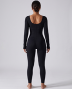 Combinaison Yoga Manches Longues Almond - Noir - Dos