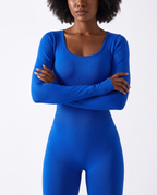 Combinaison Yoga Manches Longues Almond - Bleu Klein - Detail