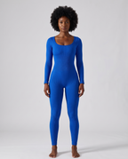 Combinaison Yoga Manches Longues Almond - Bleu Klein - Face