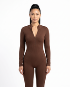 Almond Long-Sleeve Jumpsuit - Brown - Front