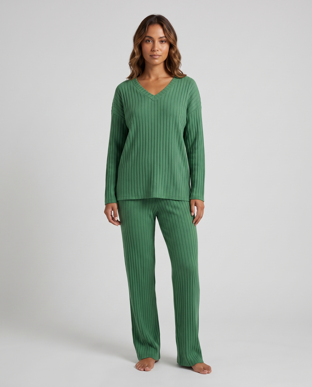 Almond Two-Piece Loungewear Set - Green - Front