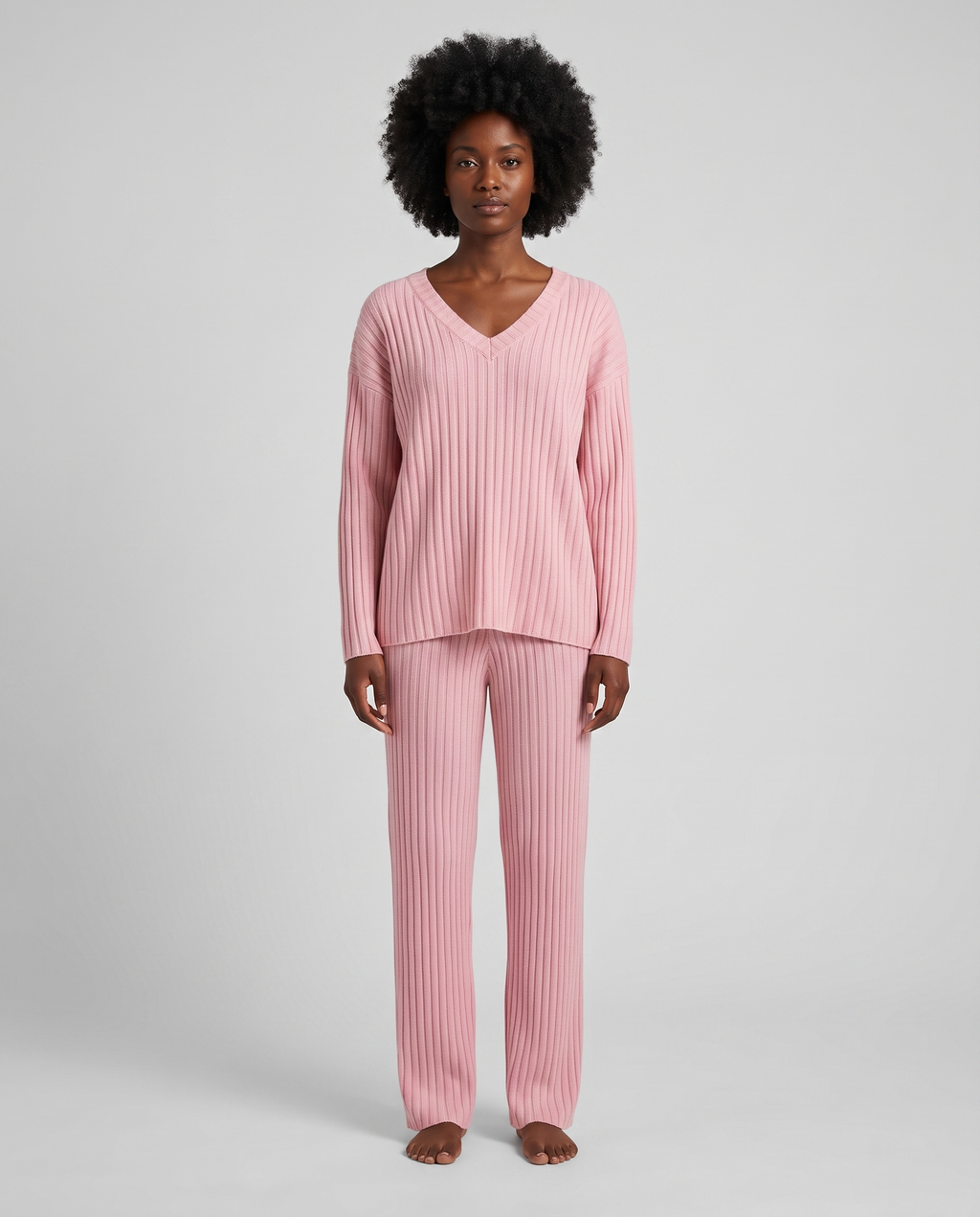 Almond Two-Piece Loungewear Set - Pink - Front