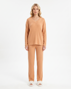 Almond Two-Piece Loungewear Set - Apricot - Front