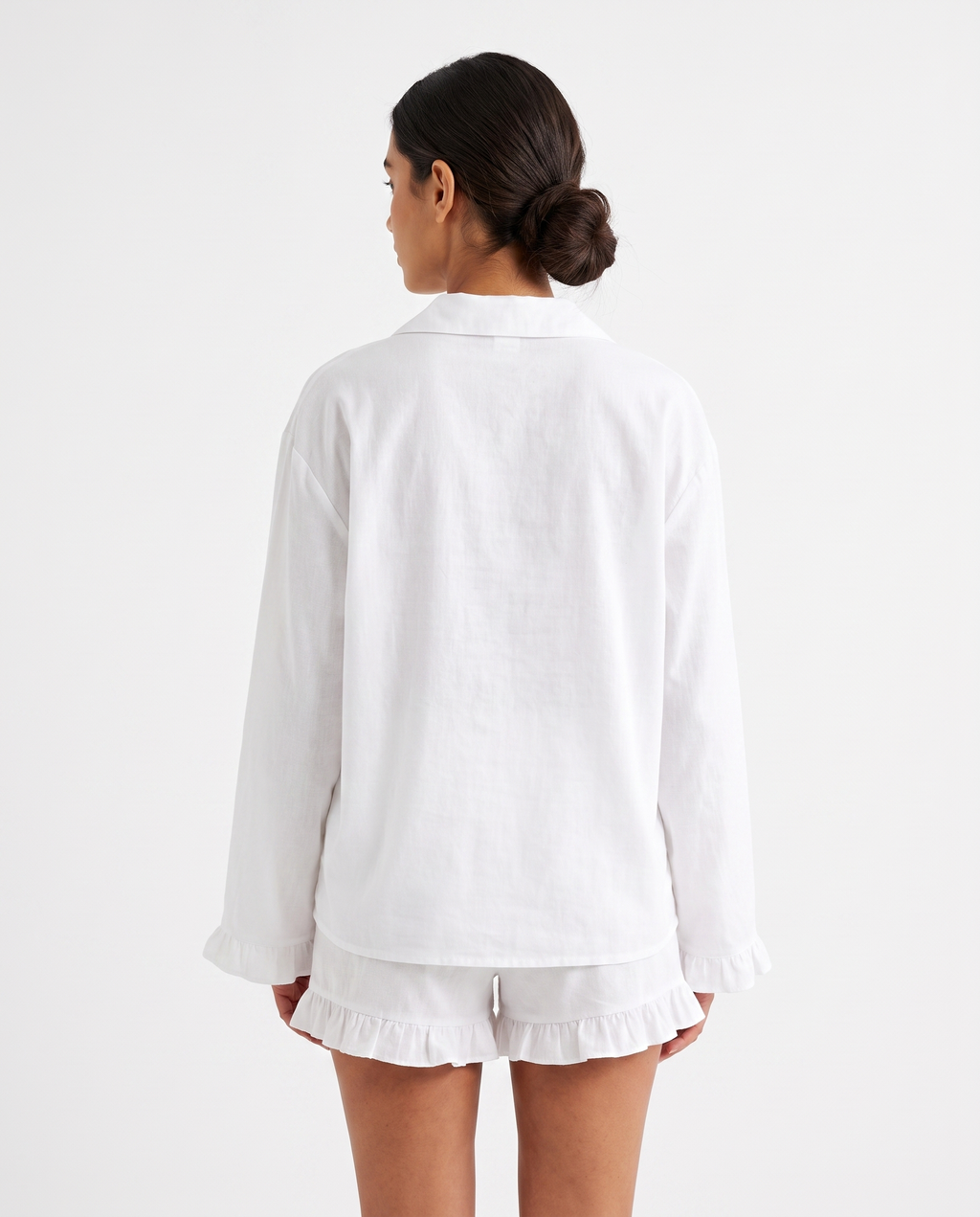 Ensemble Pyjama en Coton avec Col Chemise - Blanc